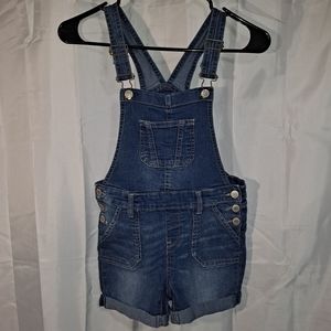 Vanilla Star Overall Shorts Girls Size 8 Stretch & Adjustable Blue Denim Cuffed